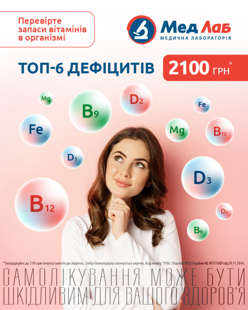 Новинка в МедЛаб: комплексний чекап "ТОП-6 дефіцитів"
